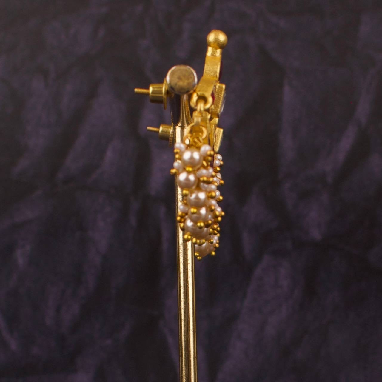 Sleek Jadau Kundan Chandbali Earrings With Swarovski Pearl Hangings