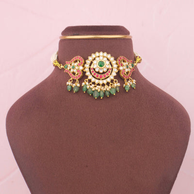 Designer Jadau Kundan Choker With Green Hangings