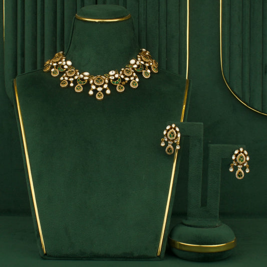 Dazzling Victorian Fusion Polki & Kundan Necklace With Matching Earrings