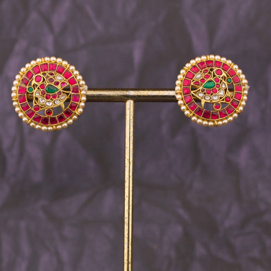 Heritage Jadau Kundan Peacock Stud Earrings With Meenakari Work