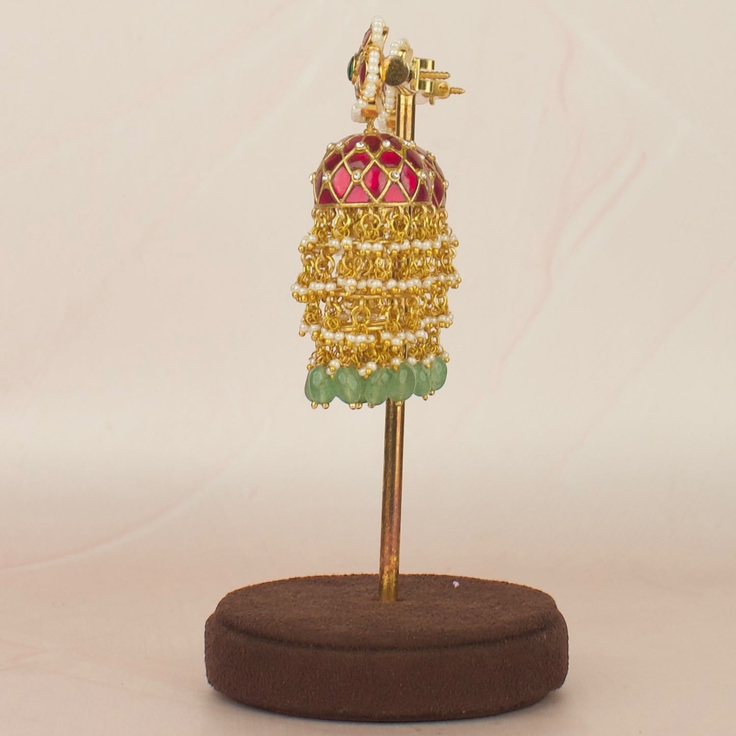 Jadau Kundan Pearl Layer Jhumka Earrings