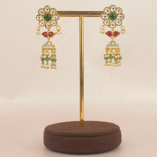 Floral Jadau Kundan Jhumki Earrings