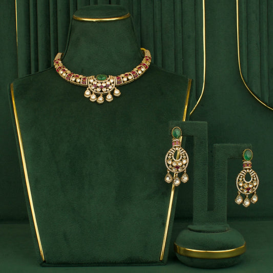 Sleek Kanti Style Victorian Fusion Necklace With Matching Earrings