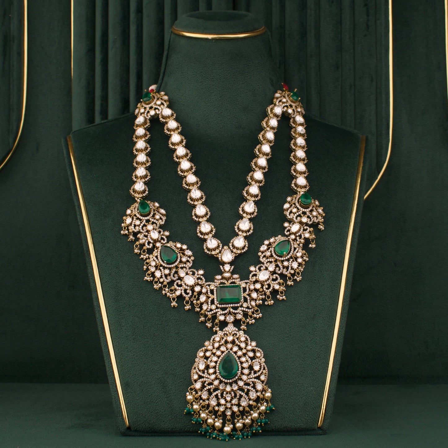 Grand Royal Victorian Polki Bridal Necklace With Matching Earrings