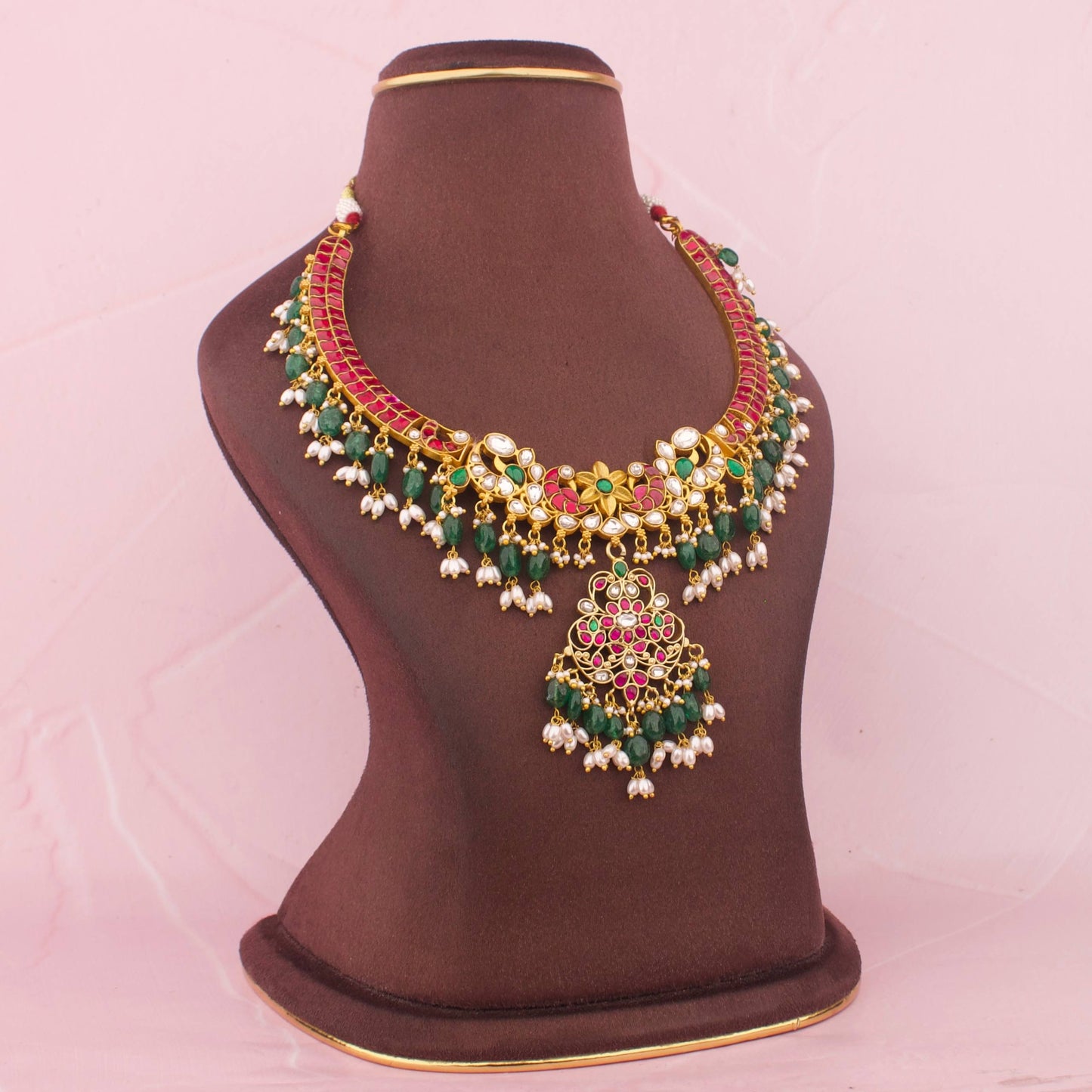 Kanti Style Jadau Kundan Necklace With Rice Pearl Hangings