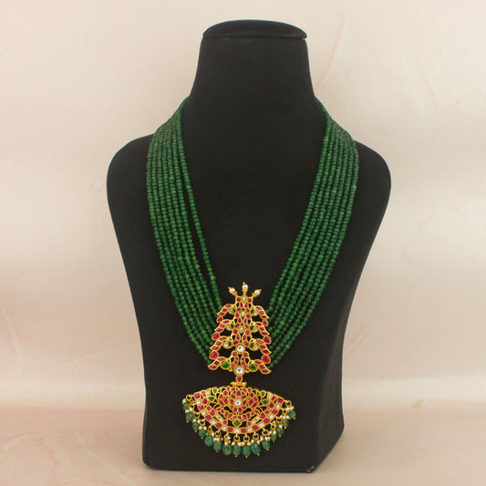 Majestic Jadau Kundan beads Mala With Peacock Step By Step Locket