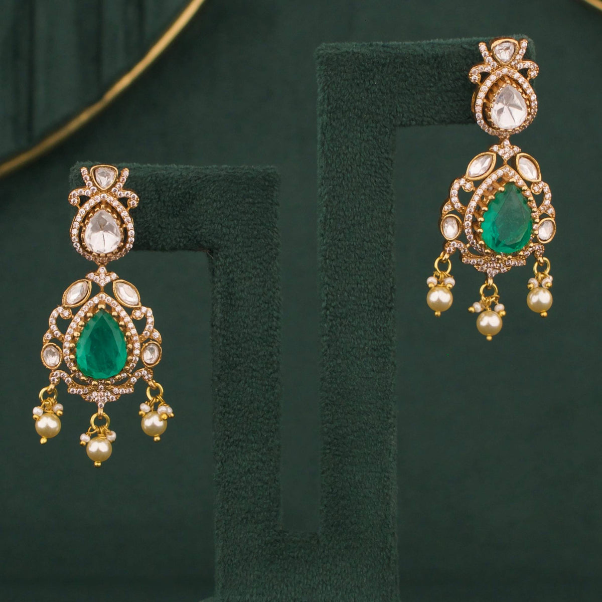 Triple Layer Victorian Emerald Necklace With Matching Earrings