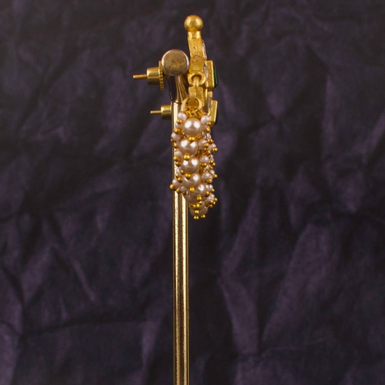 Sleek Jadau Kundan Chandbali Earrings With Swarovski Pearl Hangings