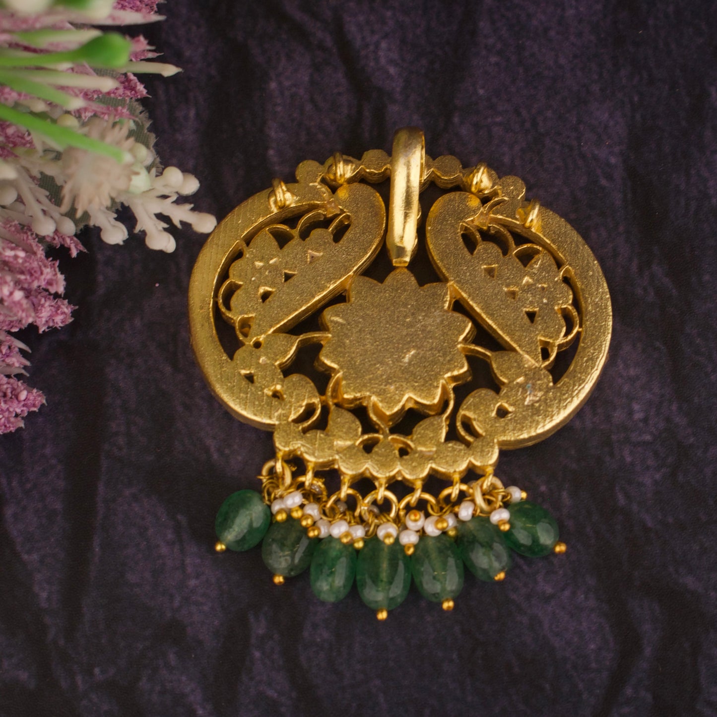Peacock & Floral Design Jadau Kundan Locket - DULHAN JEWELS