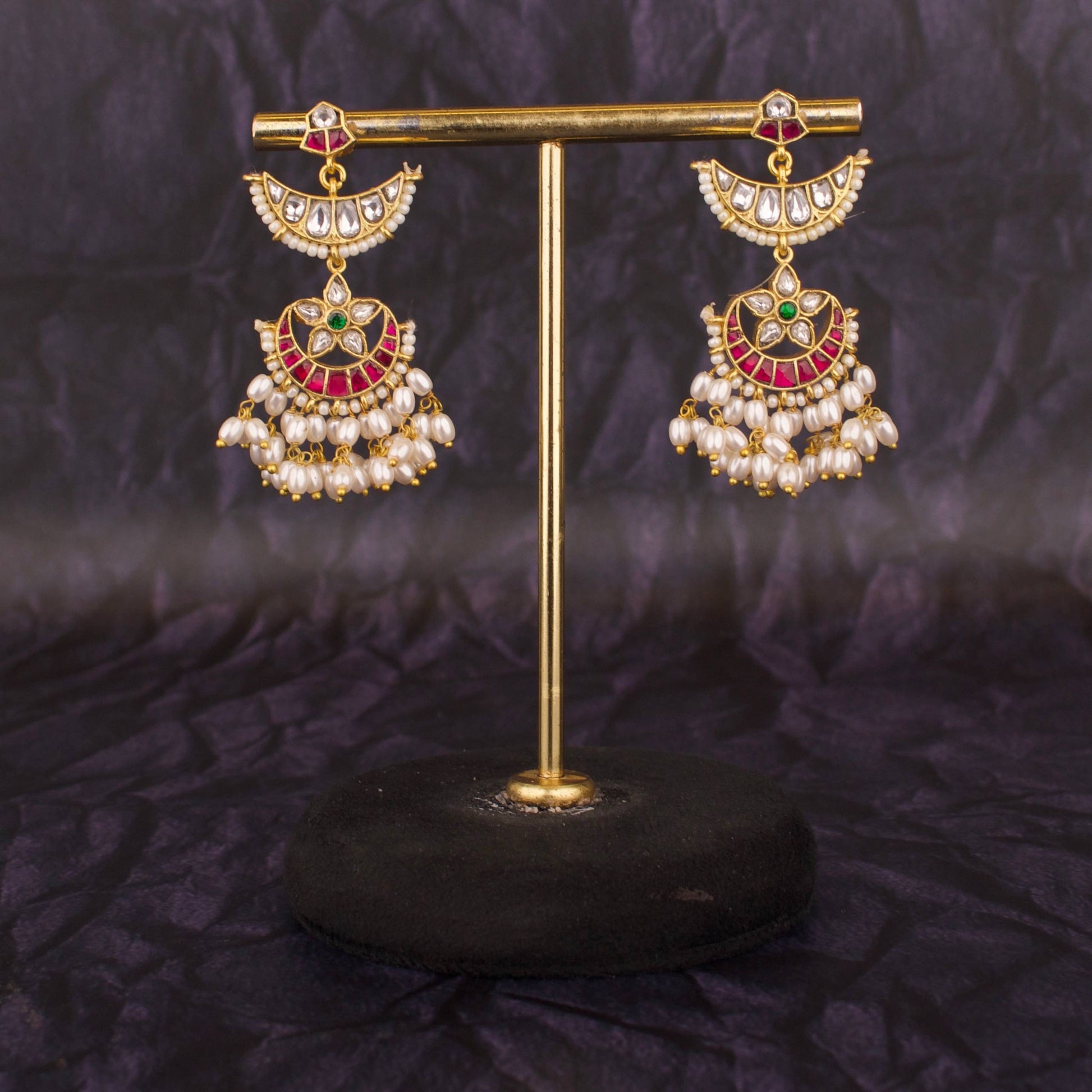 Unique Jadau Kundan Hanging Style Guttapusalu Earrings