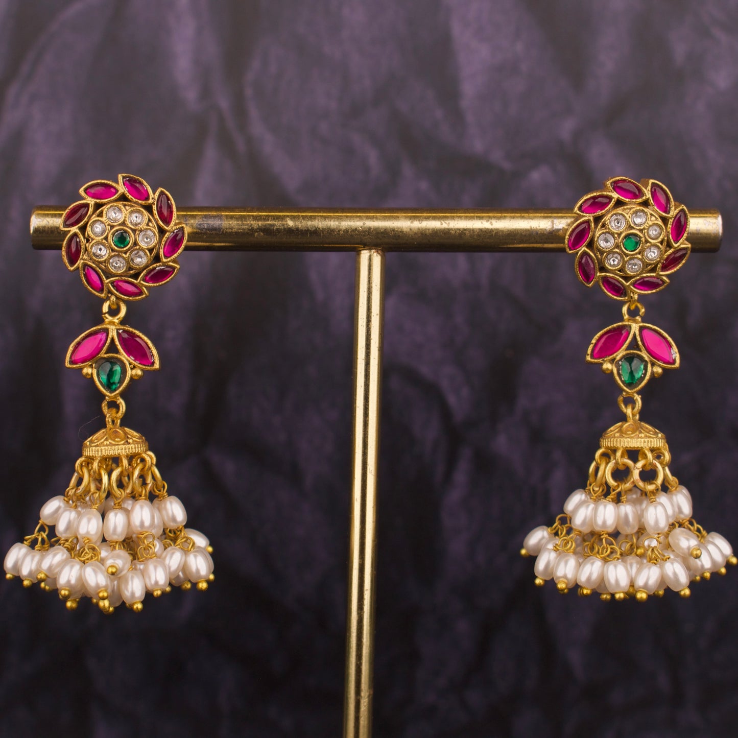 Surya Studded Jadau Kundan Jhumka With Ricepearl Hangings - DULHAN JEWELS