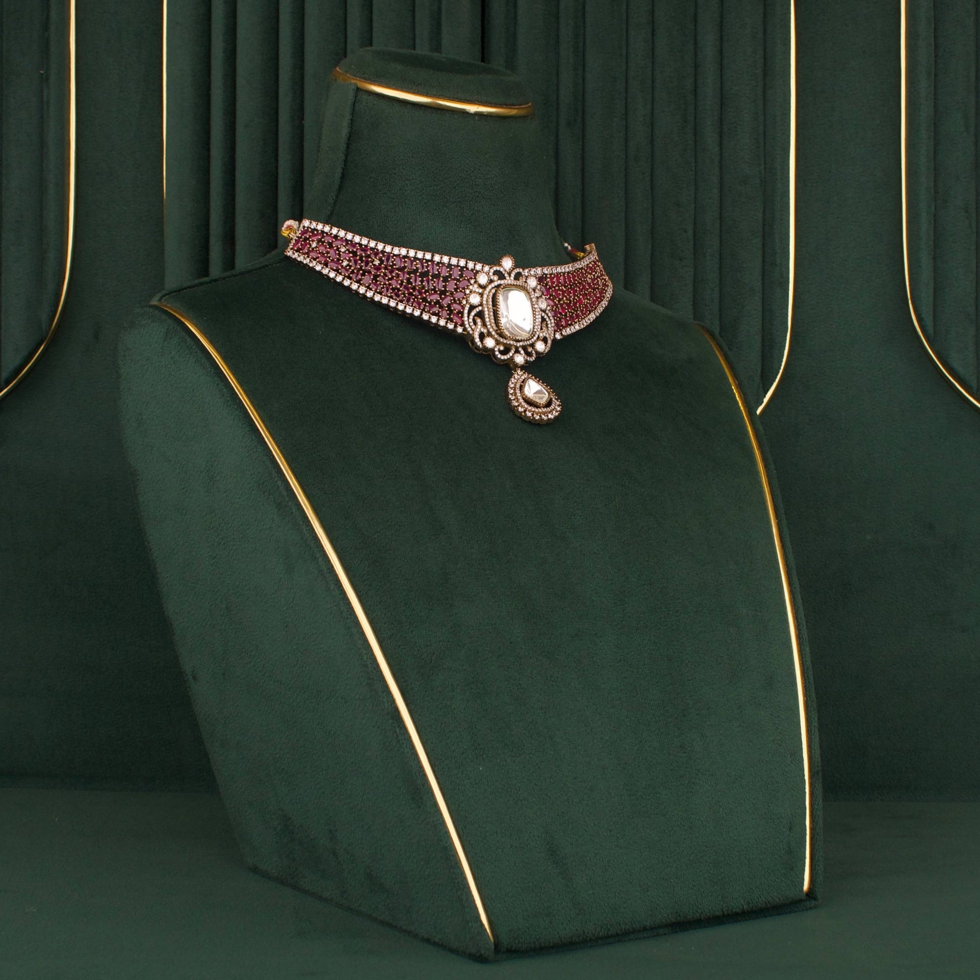 Designer Sabyasachi Inspired Polki Necklace Set With Matching Earrings