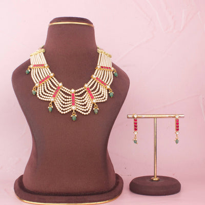 Elegant Jadau Kundan Pearl Necklace With Earrings