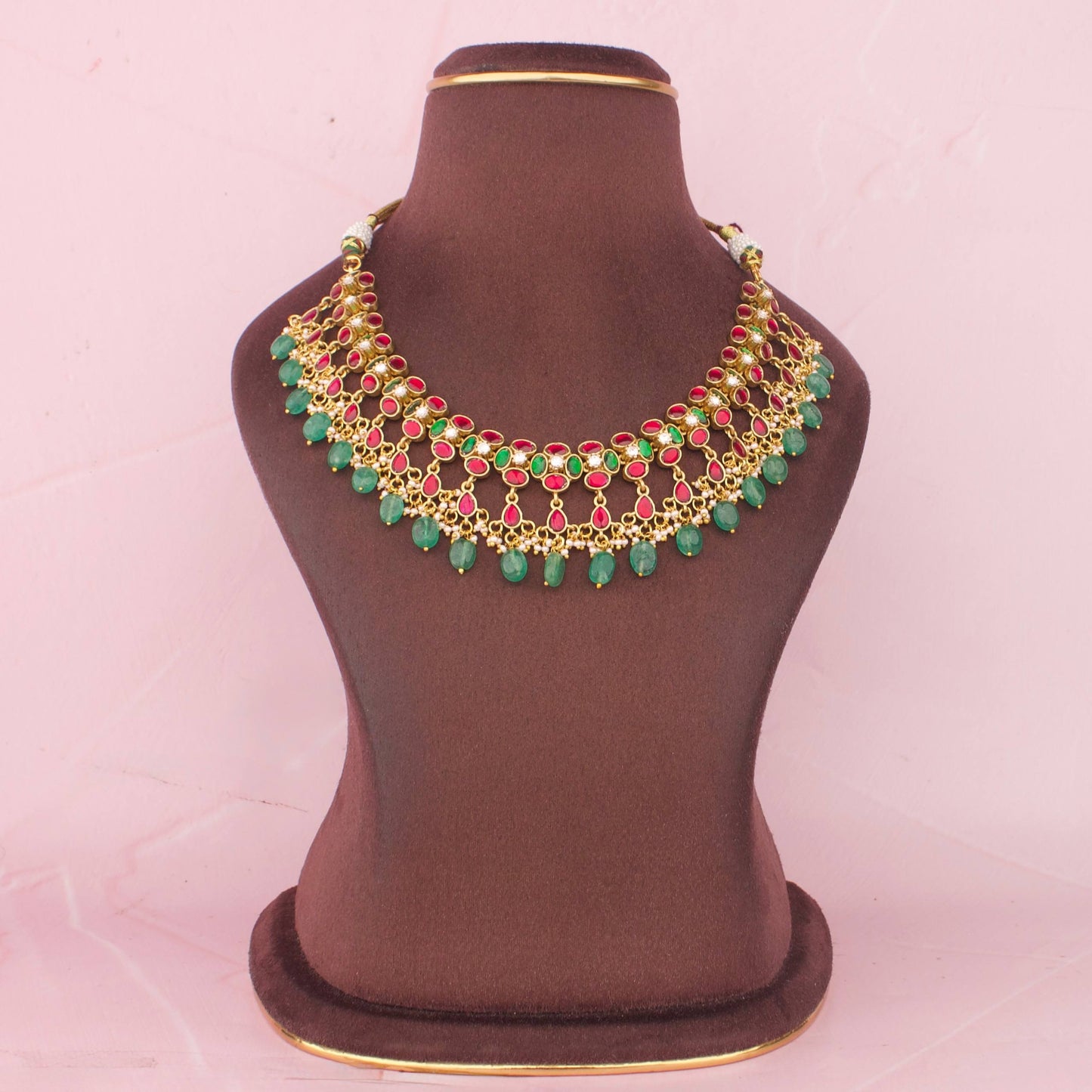 Ethnic Jadau Kundan Necklace Set With Layered Design And Jhumkas