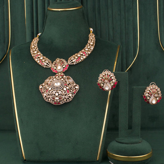 Traditional Fusion Kundan x Polki Necklace Set With Matching Earrings