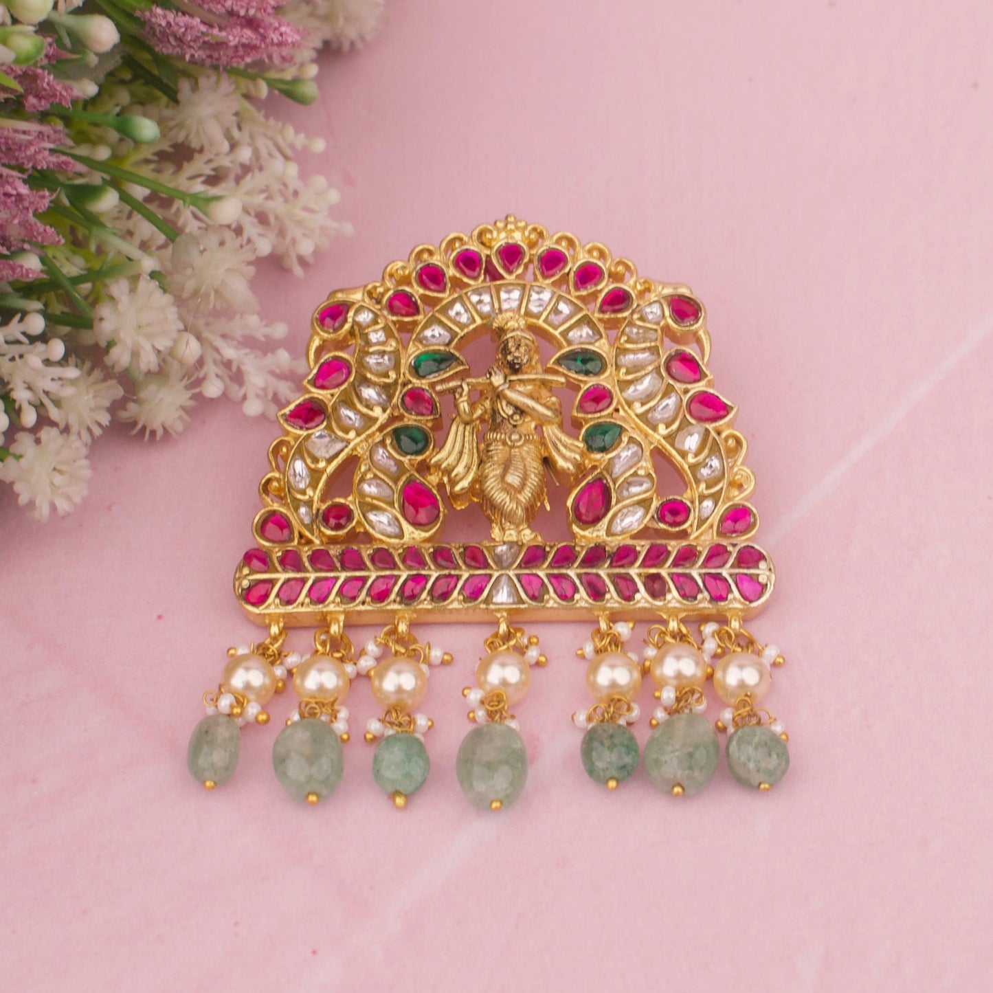 Regal Jadau Kundan Locket with Krishna Design