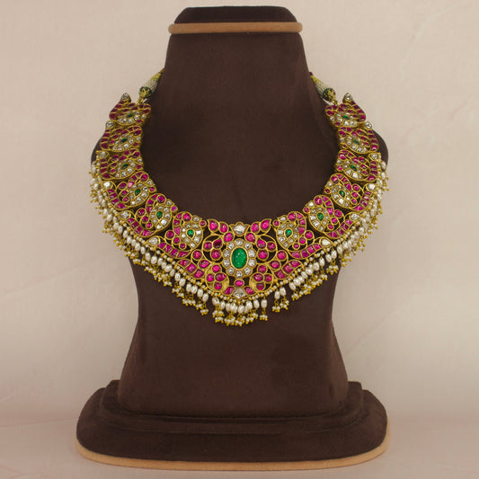 Majestic Jadau Kundan Necklace Embellished with Exquisite Rice Pearls