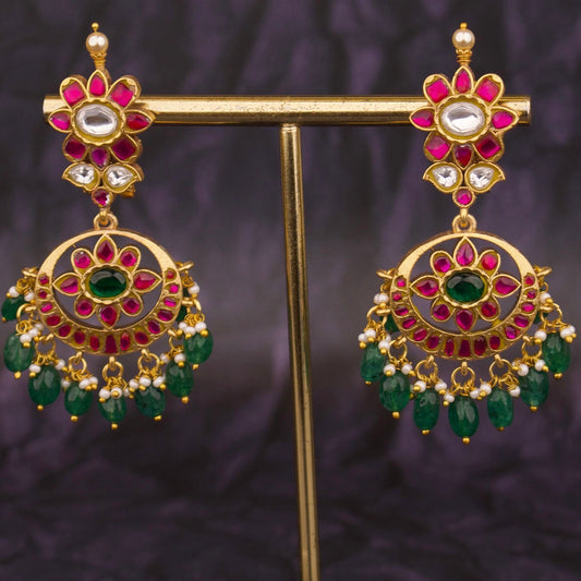 Floral Studded Jadau Kundan Bridal Chandbali Earrings