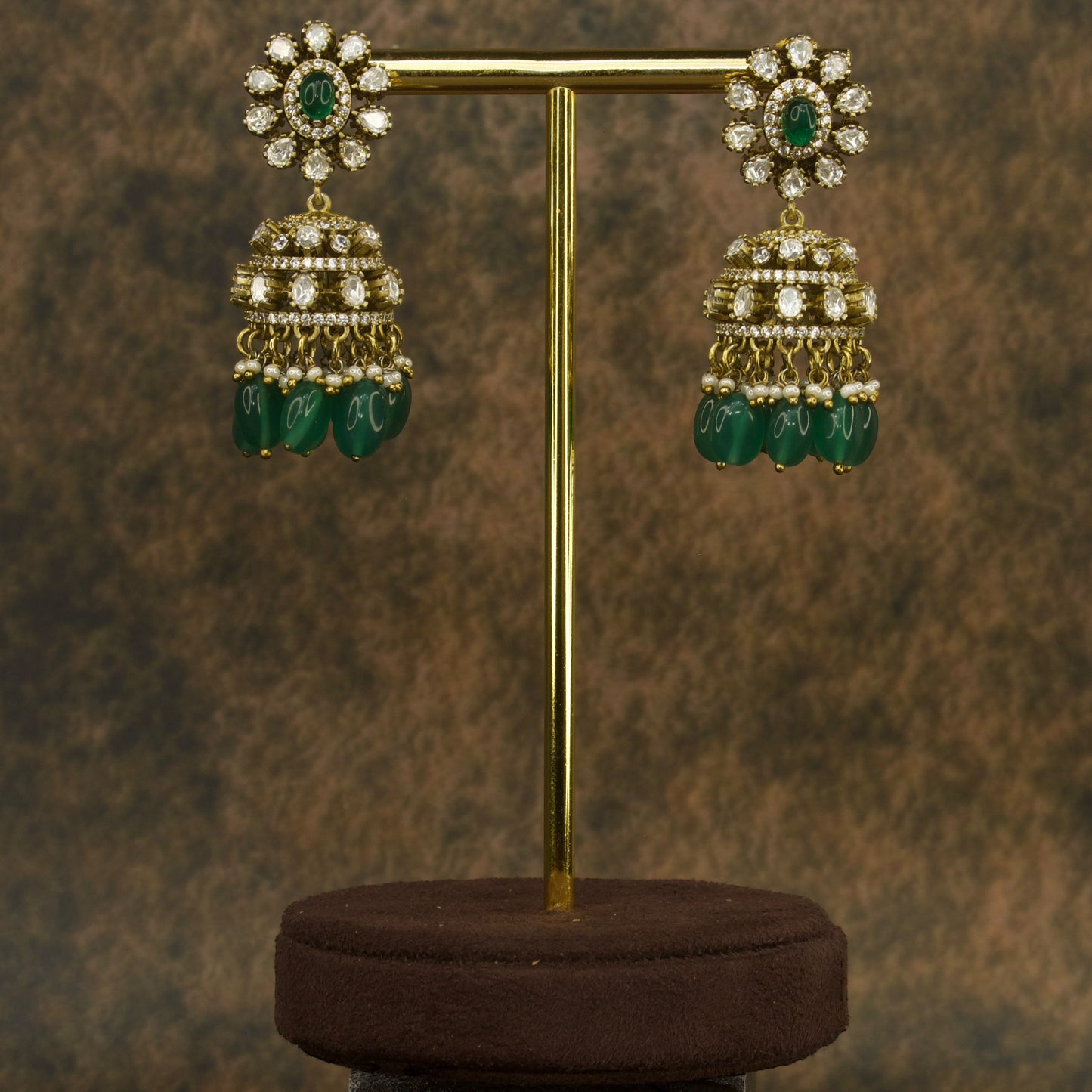 Floral Victorian finish polki Jhumkas