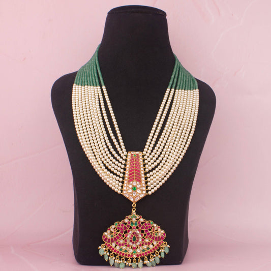 Bridal Jadau Kundan Rani Haar With Peacock Design Locket