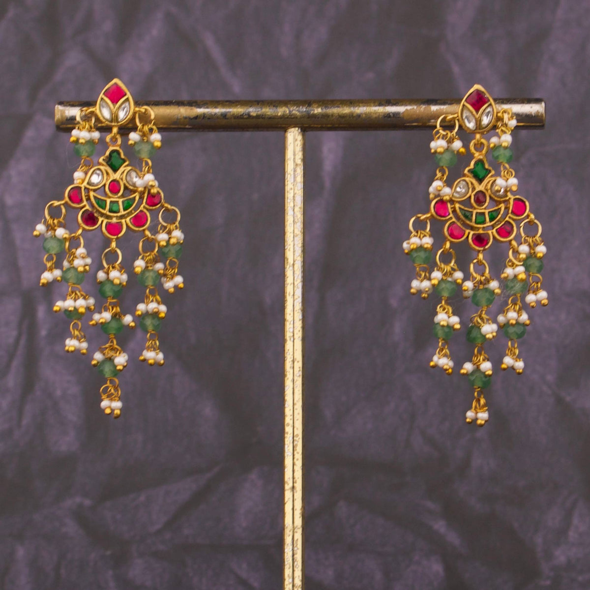 Unique Jadau Kundan Chandbali Earrings - Handcrafted Indian Bridal Jewelry by Dulhan Jewels