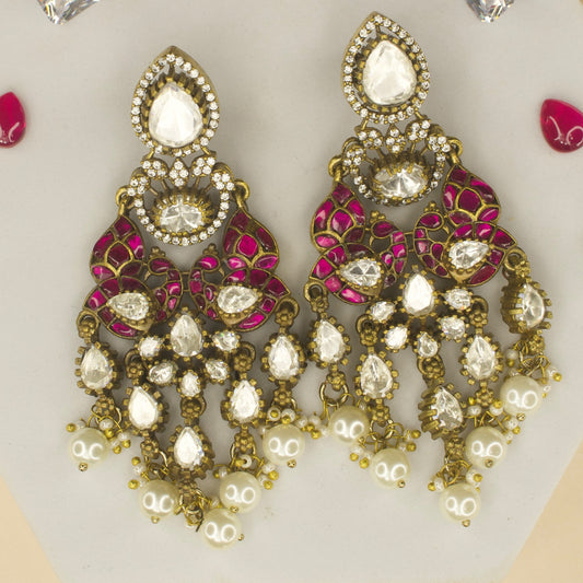 Fusion Victorian polki Chandbali earrings with High Quality Victorian finish