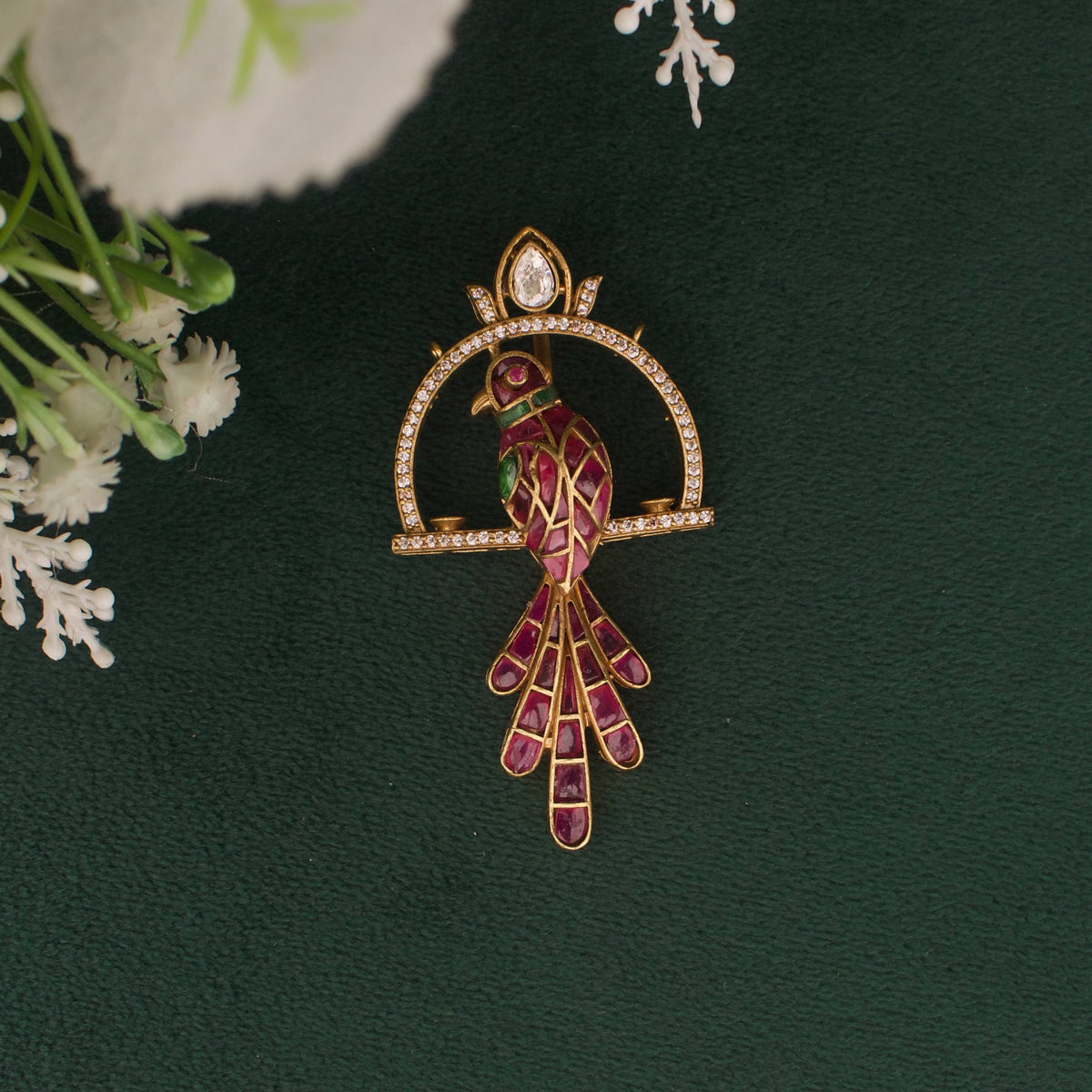 Victorian Polki Bird Pendant Set With Matching Earrings