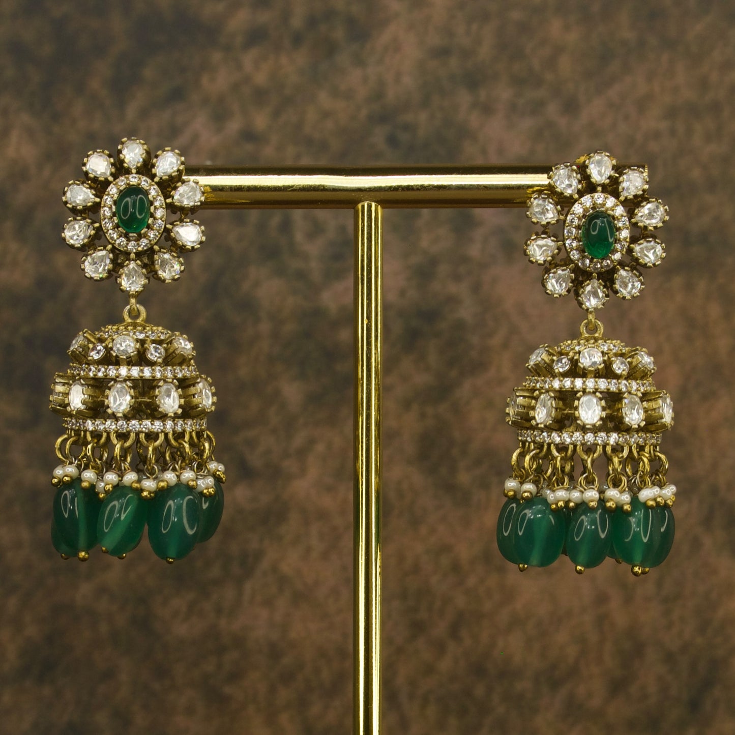 Floral Victorian finish polki Jhumkas