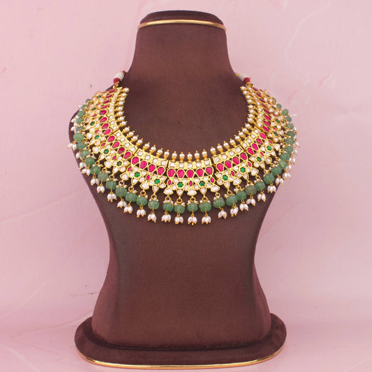 Heritage Jadau Kundan X Polki Kundan Necklace With Beads Hangings