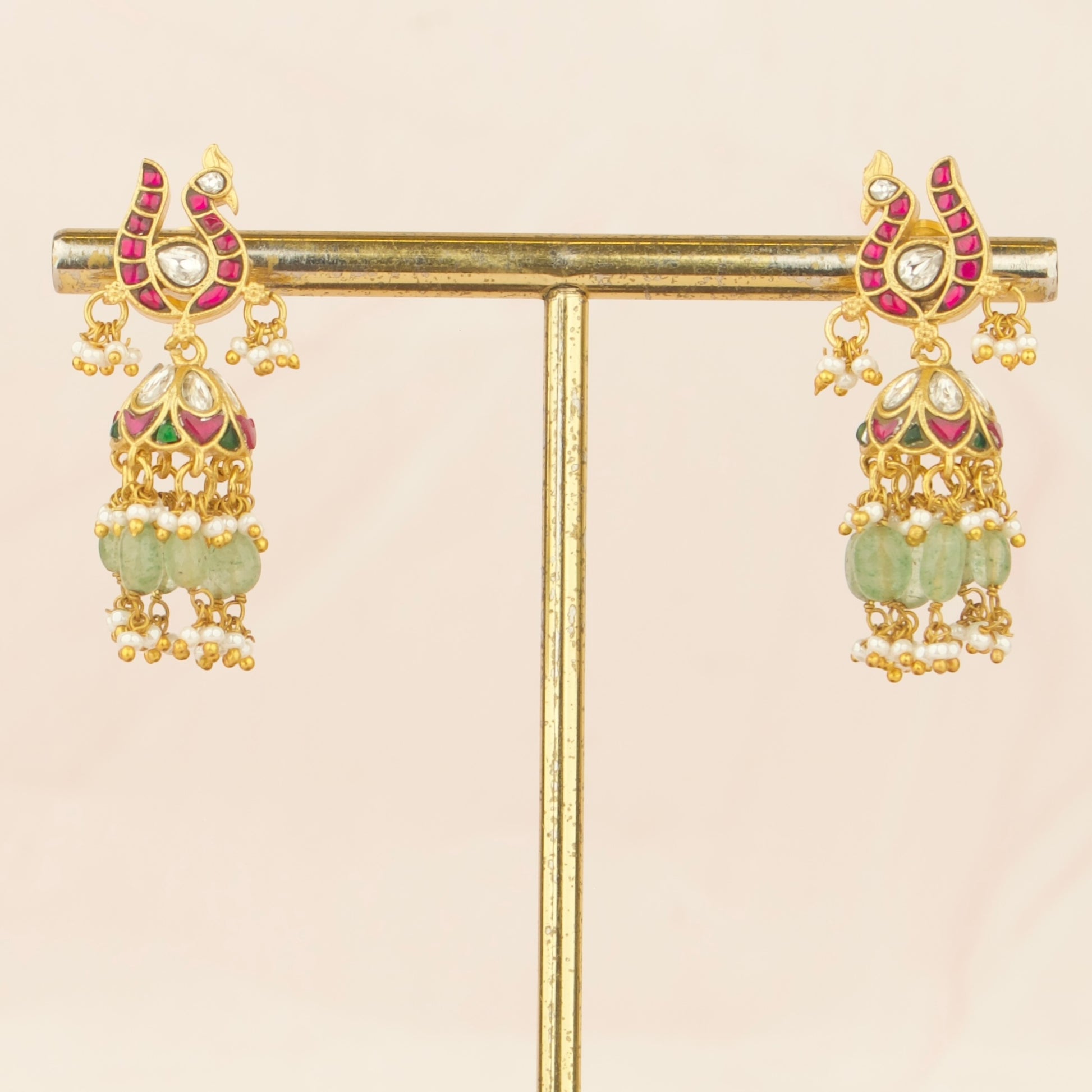 Peacock Design Jadau Kundan Jhumki in Gold Style by DULHAN JEWELS