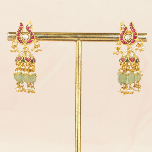 Peacock Design Jadau Kundan Jhumki in Gold Style by DULHAN JEWELS