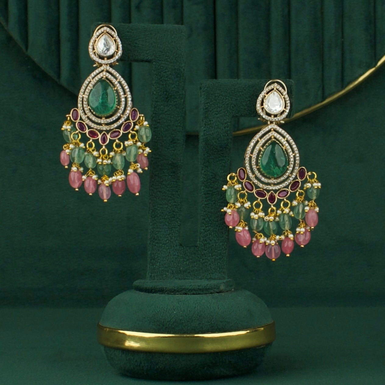 Victorian Polki Kemp Necklace With Matching Earrings by DULHAN JEWELS