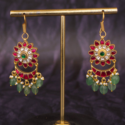 Hanging Style Jadau Kundan Chandbali Earrings