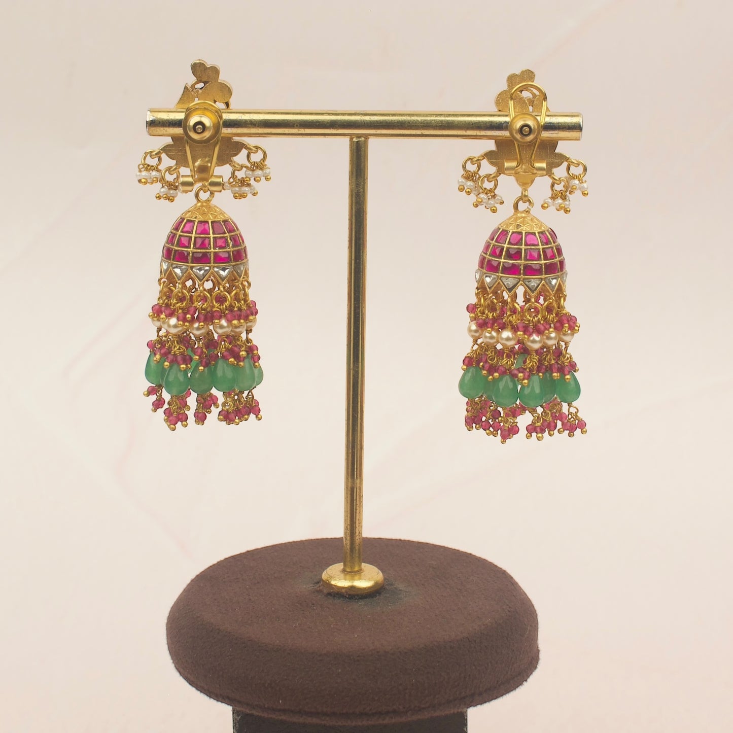 Bridal Jadau Kundan Jhumki With Pearl & Bead Hangings