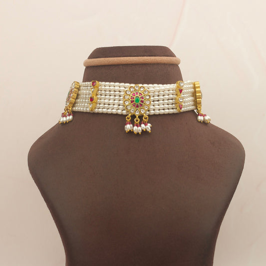 Classic Jadau Kundan Pearl Choker Necklace