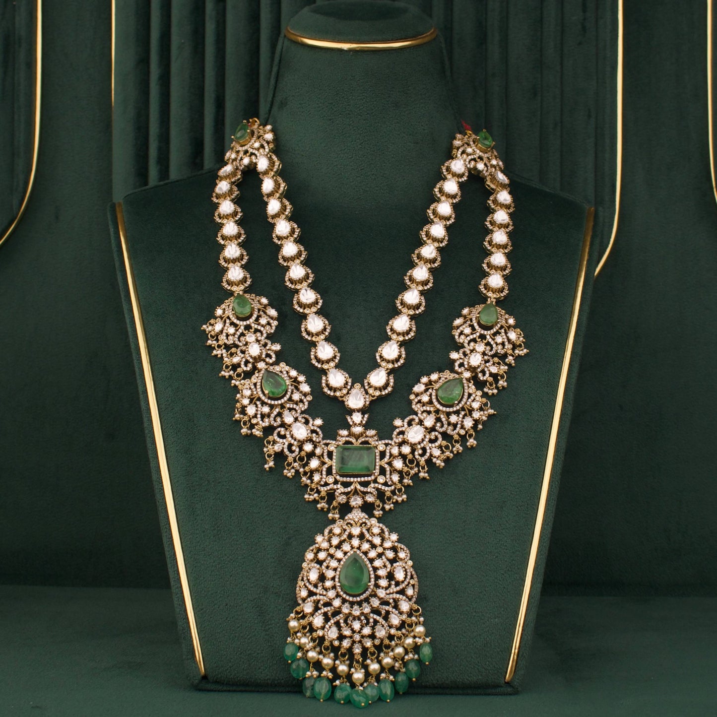 Grand Royal Victorian Polki Bridal Necklace With Matching Earrings