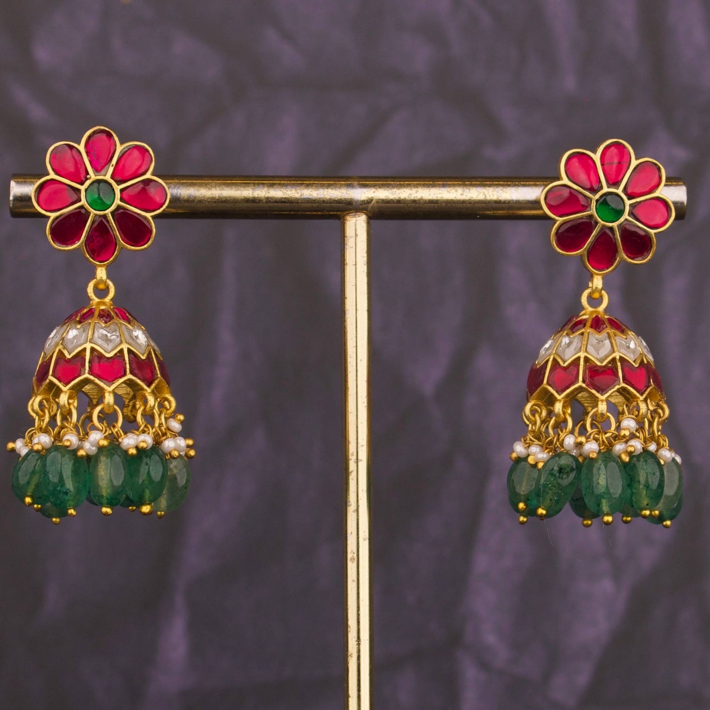 Small Size Floral Studded Jadau Kundan Jhumki Earrings