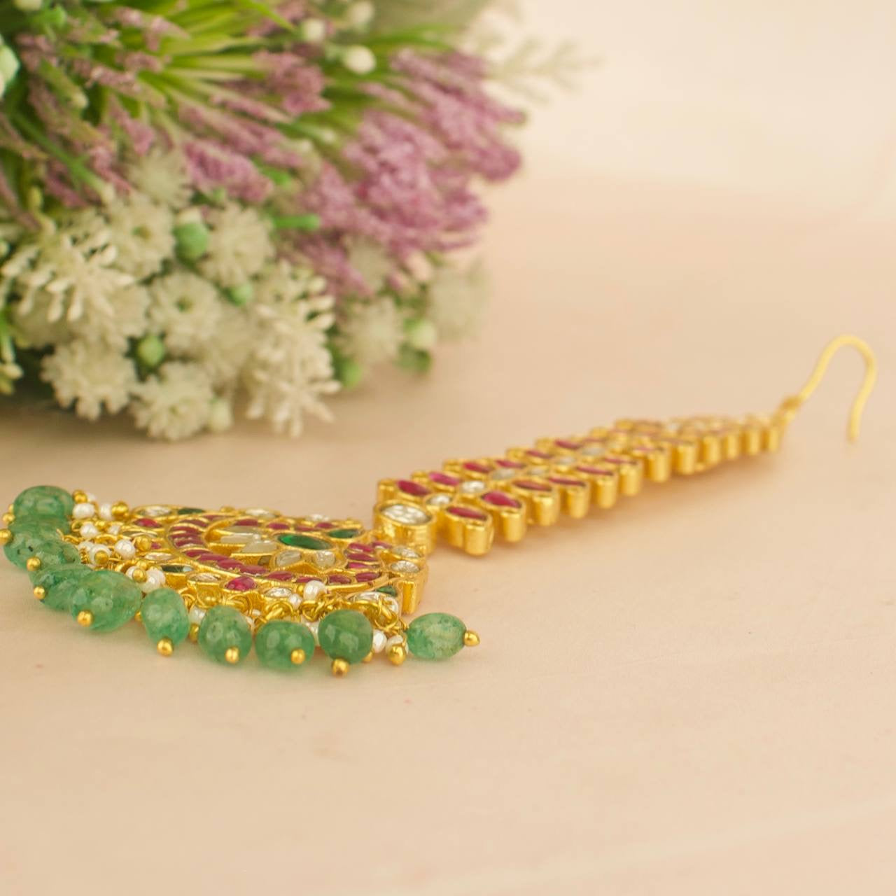 Peacock Design Bridal Jadau Kundan Maangtika