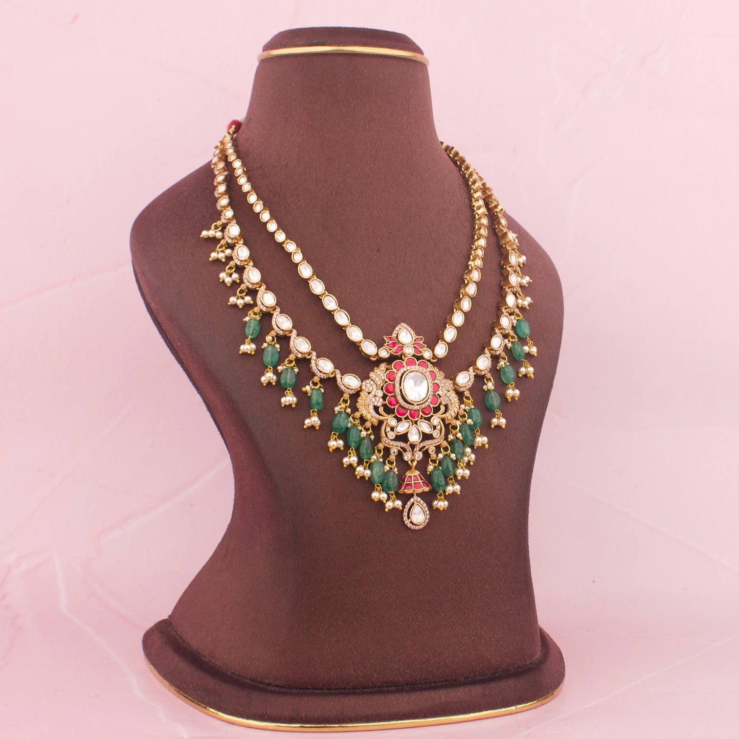 Fusion Moissanite Polki Kundan Layered Necklace Set