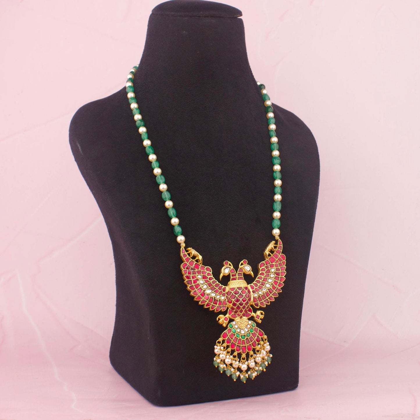 Reversible Jadau Kundan Beads Mala With Pearl Danglings