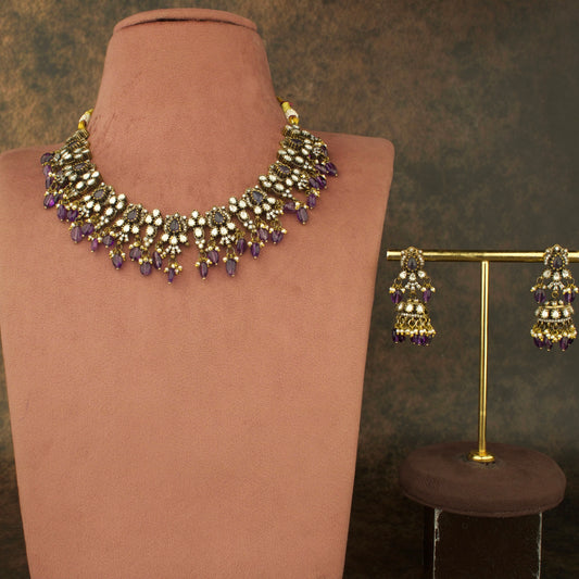 Regal Victorian Polki Necklace Set with Jhumka Earrings