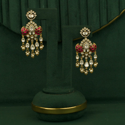 Classic Kundan Polki Hanging Style Chandbali Earrings