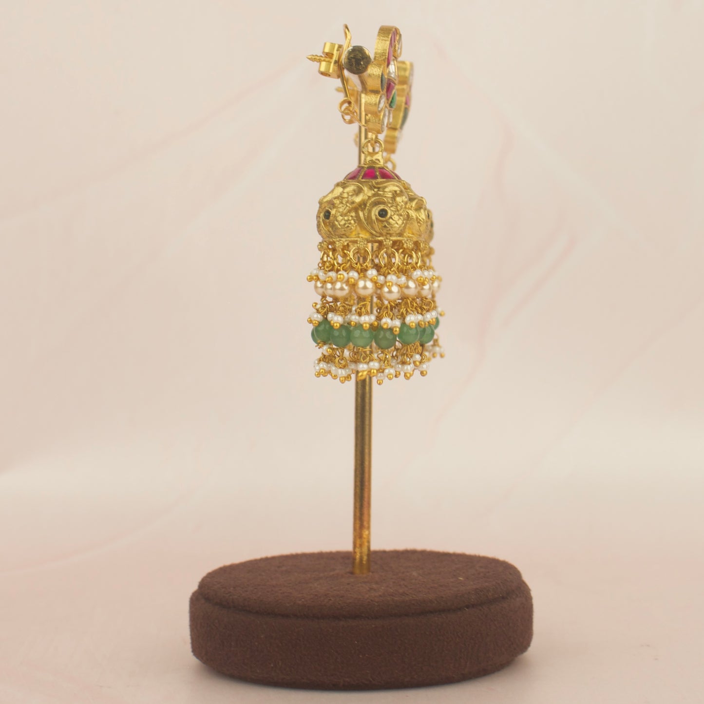 Antique Gold Plated Nakshi Jadau Kundan Jhumki Earrings