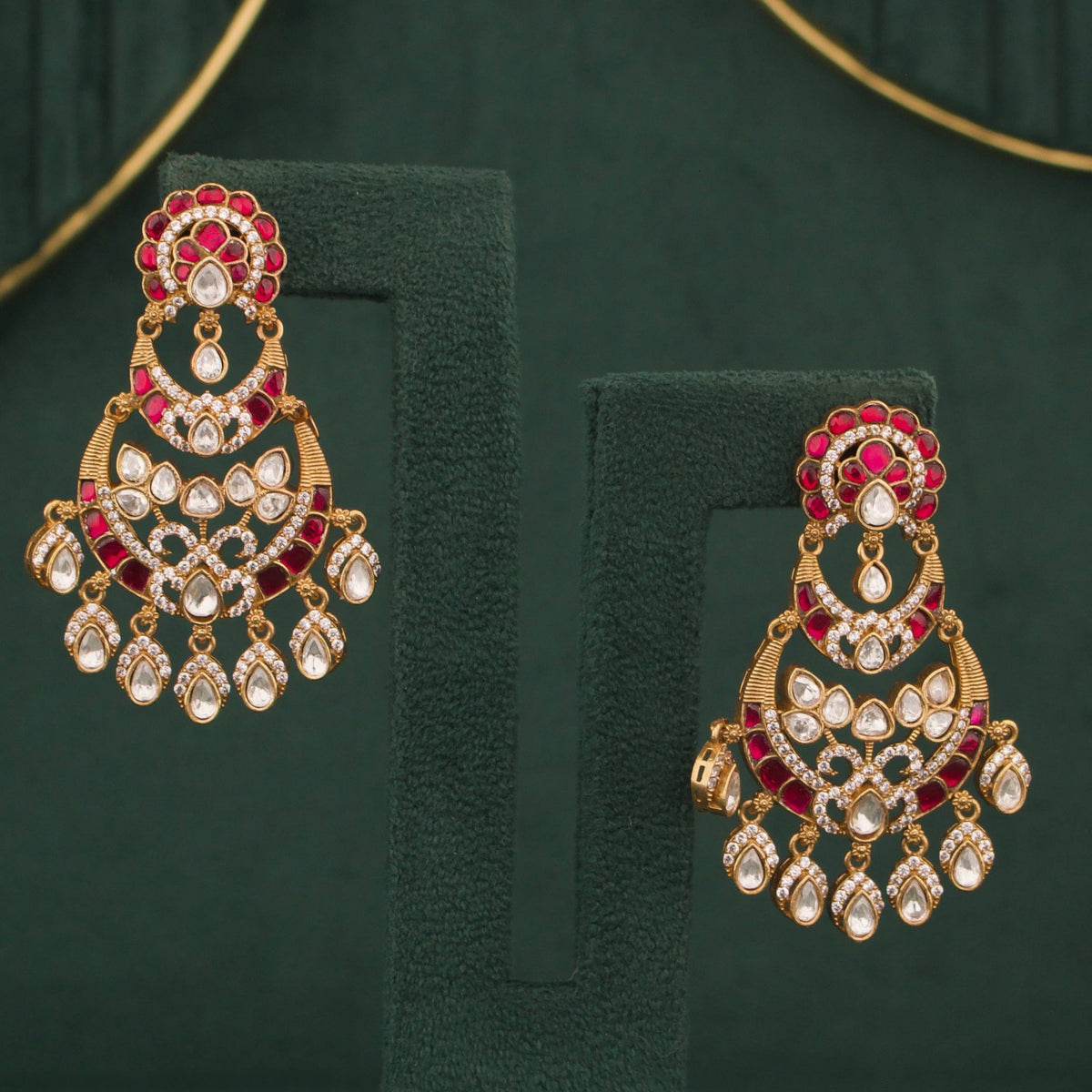 Elegant Ruby Victorian Chandbali Earrings - Handcrafted Indian Bridal Jewelry by Dulhan Jewels