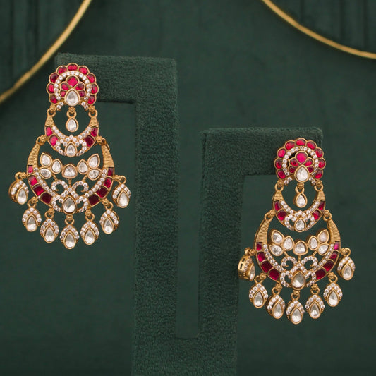 Elegant Ruby Victorian Chandbali Earrings - Handcrafted Indian Bridal Jewelry by Dulhan Jewels
