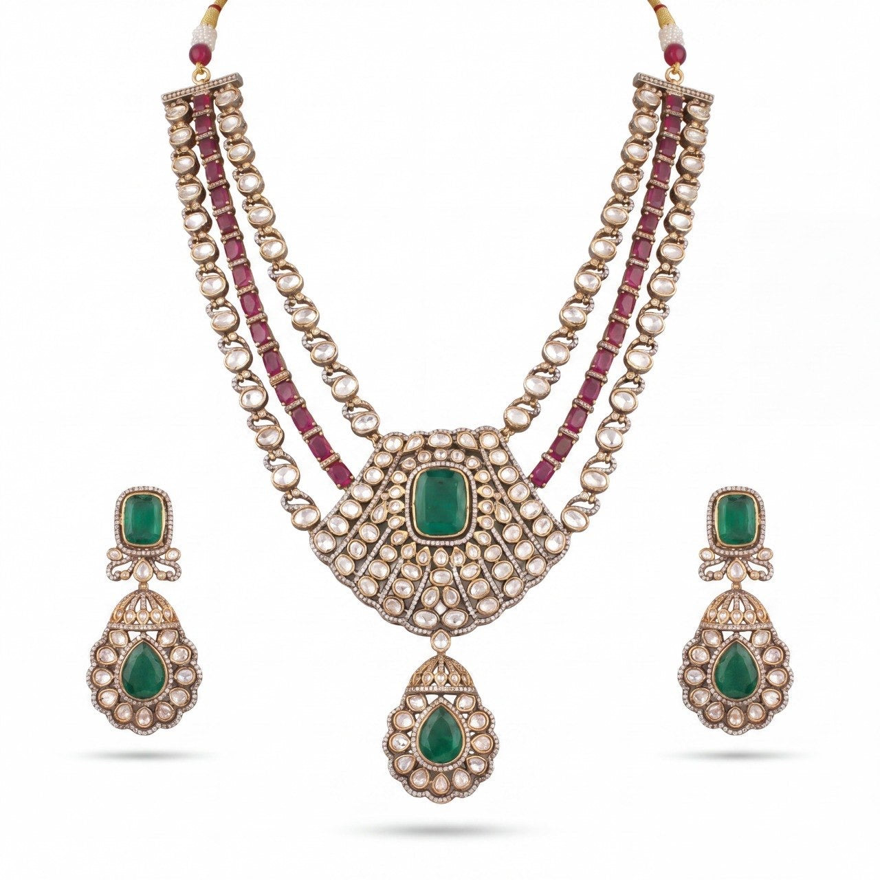 Sabyasachi Inspired Royal Polki Layer Haram With Earrings