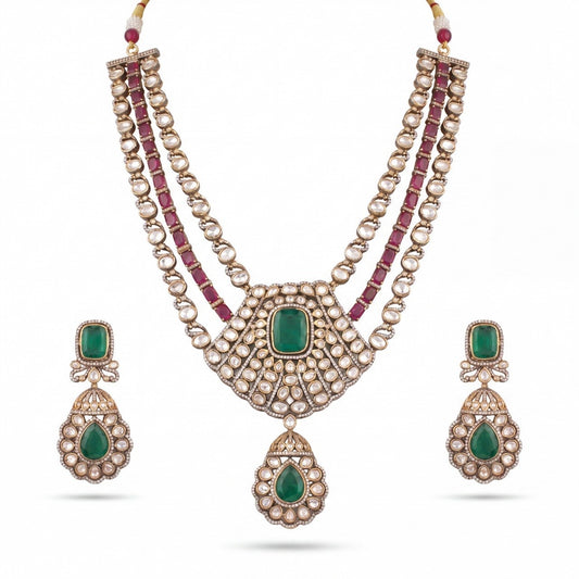 Sabyasachi Inspired Royal Polki Layer Haram With Earrings