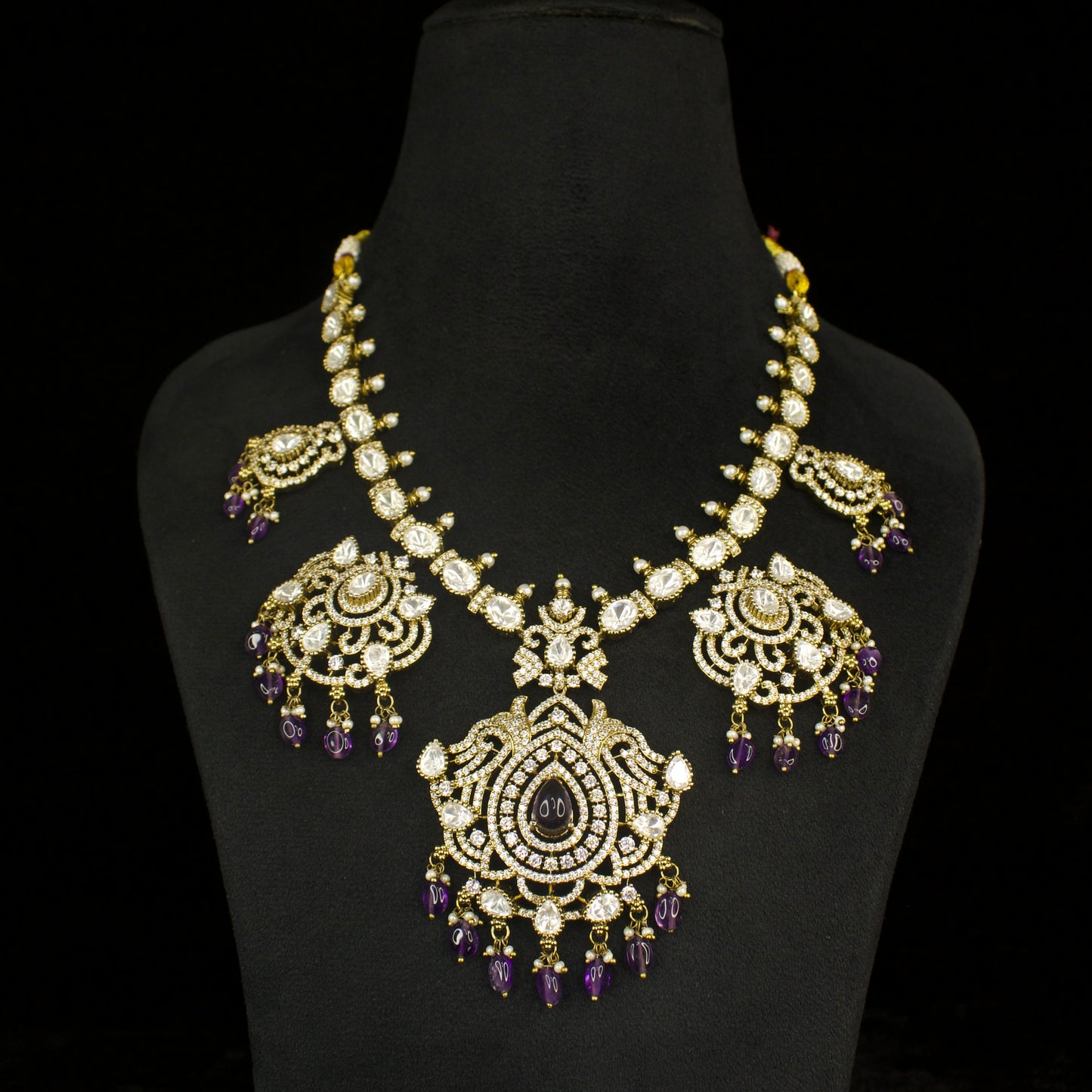 Gorgeous Peacock Victorian Necklace Set with onyx beads