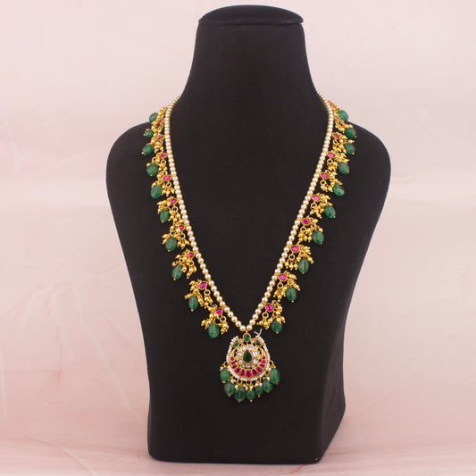 Sleek Jadau Kundan Swarovski Pearl Chain Necklace