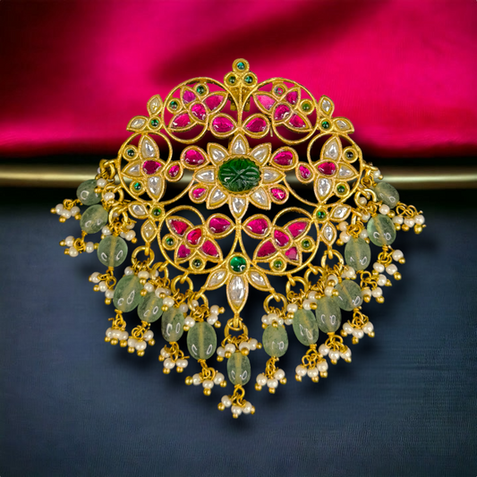 Majestic Multicolor Stone Jadau Kundan Pendant with 22c Gold plating This product belongs to Jadau Kundan Jewellery